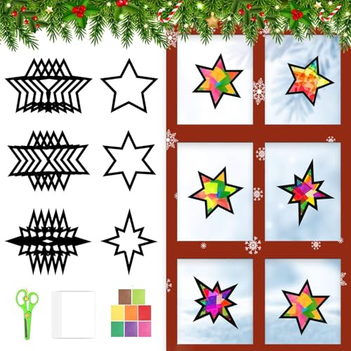 Weihnachten Basteln Fensterbilder,15 Stück fensterbilder weihnachten basteln Sterne Weihnachtsdeko Innen Fenster Sterne Weihnachts Fensterbild