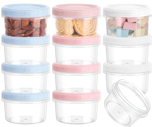 12PCS Reusable Small Food Containers with Lids, 200ML Plastic Snack Pots Airtight Kitchen Food Container Set, Dipping Sauce Cups Set, Leakproof Reusable Sauce Containers for Lunch Box Work Trip