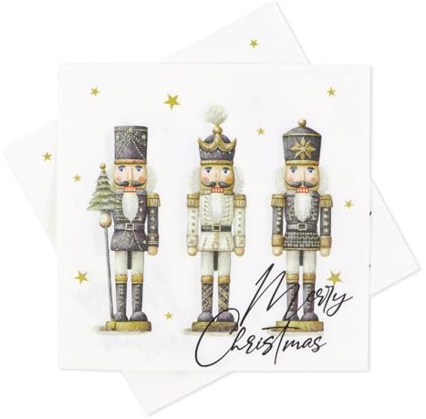 Servietten Weihnachten, 32 Stück Weihnachtsservietten Nussknacker 33x33, Weihnachten Tischdeko Weihnachts Servietten mit Motiv, Weihnachtsdeko Nussknacker Servietten Winter