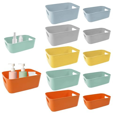 Brysalis 10 Piezas Cajas Plastico Organizadoras, Cestas Almacenaje Baño Apilables, Organizador Baño, Almacenaje, Contenedores de Almacenamiento, Caixa Organizadora, para Oficina, Cosmético