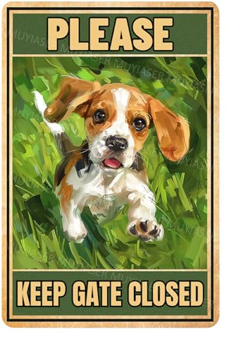 Metal Tin Sign Beagle Please Keep Gate Closed Vintage Metal Signs Retro Aluminum Tin Sign for Gate Garden Door Home Bar Cafe Decor 8x12 Inch