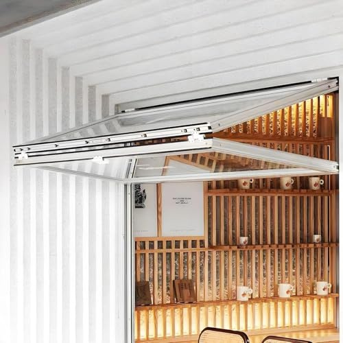 Ventana De Concesión Plegable De Doble Guillotina: Ventana Corrediza De Aluminio De Arriba Hacia Abajo Con Vidrio Templado De 5 Mm, Cerradura De Seguridad((WXH)53x77cm)