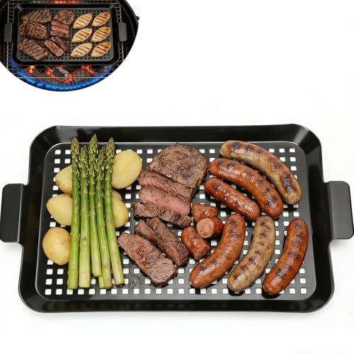 Grillpfanne - Grillaufsatz für Outdoor-Grillen, antihaftbeschichtete Emaille-Beschichtung, Grillschalen mit Löchern für Gemüse, Fisch, Fleisch, Meeresfrüchte