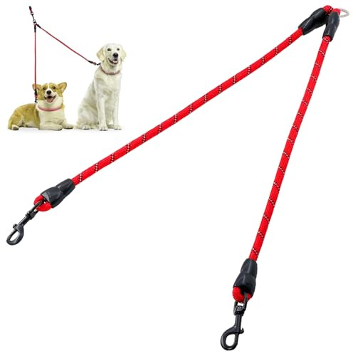 YAOYYG Correa de Perro Doble, Separador De Correa Antienredos, Rojo | Cuerda De Escalada Reflectante, Con Doble Sujeción Para 2 Perros, Adecuado Para Perros Pequeños (Hasta Aproximadamente 15 Kg)