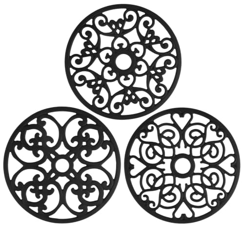 3 Pièces Dessous de Plat Silicone 19.5 cm, Antiadhésif Dessous de Cuisine | Noir Antidérapant et Résistant à Chaleur Sous Plat Casserole Chaude pour Casseroles à Fond Plat, Marmites, Tasses et Bols
