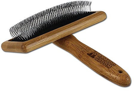 Bamboo Groom Slicker Brush with Stainless Steel Pins for Pets, Large