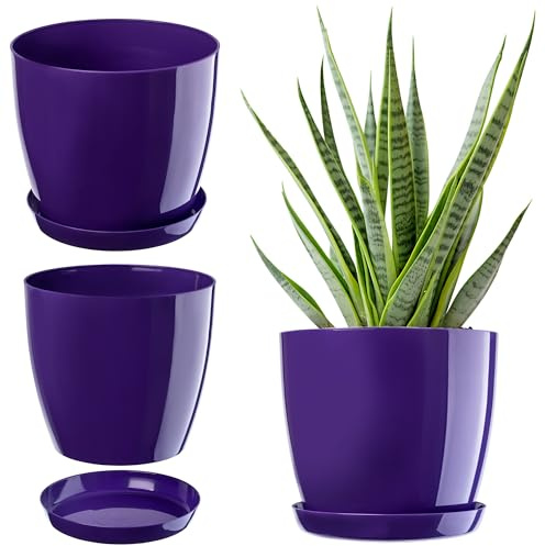 KADAX Élégant Pot de Fleurs, Pot à Plantes avec Soucoupe, Pot de Fleurs Rond, Pot de Fleurs en Plastique, Cache-Pot pour Fleurs, Pot de Fleurs Interieur Ø 14 cm Violet