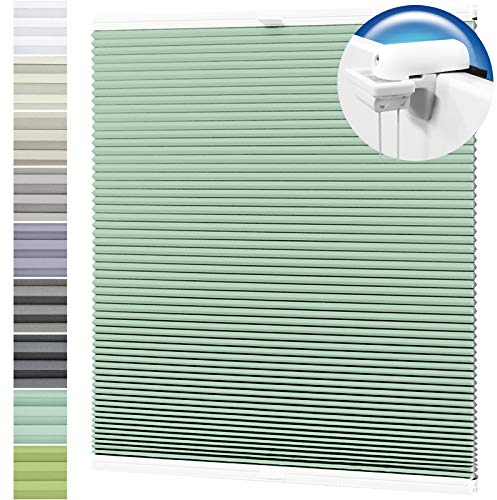 Wabenplissee nach Maß Verdunklung Thermo Plissee Klemmfix Ohne Bohren Minzegrün Rückseite Weiß Breite: 41-60 cm, Höhe: 40-100 cm