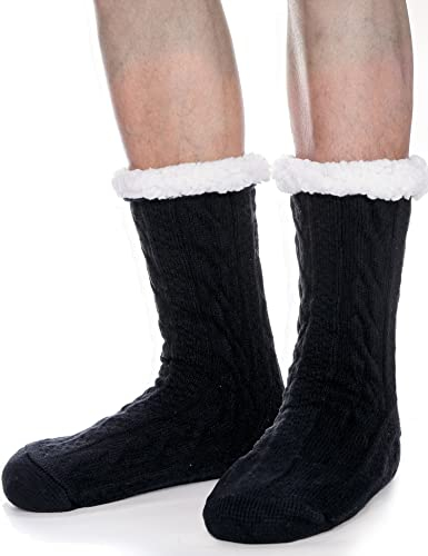 PROETRADE Chaussettes Hommes 43-46, Chaussettes chaussons pilou pilou homme pour l'hiver, Chaussette cadeau noel thermique chaude en polaire épaisse antidérapante (Noir)