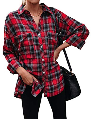 Onsoyours Femmes Chemisier Rayures Carreaux Surchemise en Laine Chemisier Carreaux Femme Chemise Bucheron Ecossaise Blouse Gilet T Shirt Casual Vintage