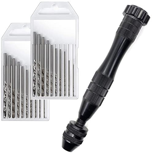 KINGFOREST Handbohrer für Kunstharzgussformen, Stahl-Handbohrer mit 10 Stück Bohrer (0,8–3 mm), für Holz, Handwerk, Schmuck, Montage, Modellbau (schwarz)