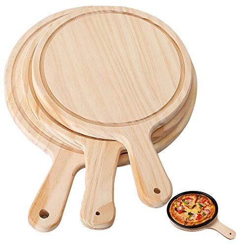 Moldes para pizza Tarjeta de madera pizza redonda con la mano Hornada de la pizza bandeja de pizza de piedra Plato Tabla de cortar la torta de pizza for hornear Herramientas 12 ( Color : 12inch )