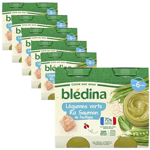 Blédina - Petits pots pour bébé - Légumes verts Riz Saumon du Pacifique - 70% d'ingrédients Français - Dès 6 mois - 12 pots de 200g