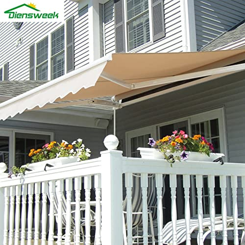 Diensweek 15'x10' Patio Awning Retractable Fully Assembled Manual Commercial Grade - Quality 100% 280G Ployester Window Door Sunshade Shelter - Deck Canopy Balcony P100 Series (14.8'x9.8', Beige)