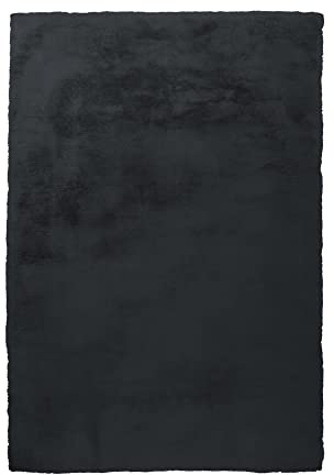 Qiyano Hochflor Teppich Schwarz für Wohnzimmer aus Kunstfell weich Flauschteppich Fellimitat Flauschiger Soft Shaggy Kuschel Teppich, Fellteppich (Imitat), Farbe: Anthrazit, Größe: 160 x 230 cm