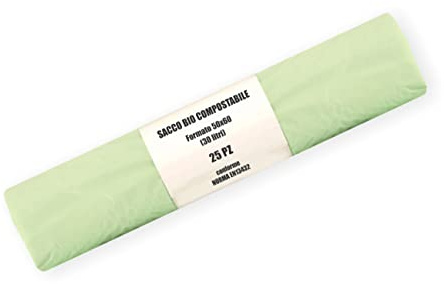 25 Sacchetti per Umido Organico Compostabili cm 50x60 30 litri - Rotolo da 25 pezzi - Sacchi per raccolta rifiuti umidi (25)