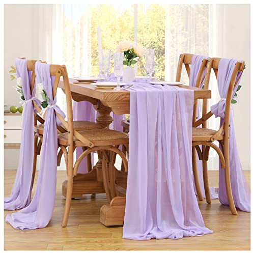 SoarDream Runner da tavola in chiffon da 3 m, confezione da 10 pezzi, viola chiaro, festoni per ricevimenti, feste di addio al nubilato, feste
