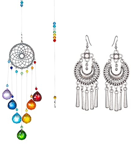 Soulnioi Hanging Crystals DIY Pendant Tree of Life Retro Bauhinia Moon Flower-Shaped Colorful Lighting Ball Pendant Sun Catchers for Windows Hanging