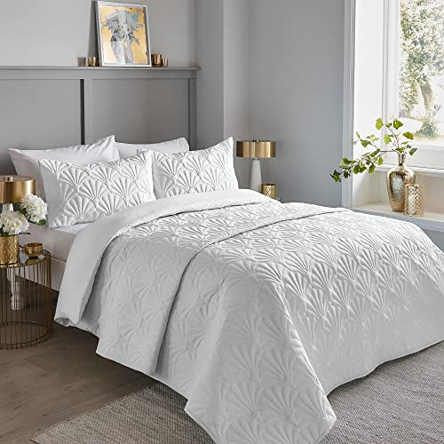 Serene - White Floral Embroidery Duvet Cover - Double Bedding Size (200 x 200cm) - Luxury Bedding - Soft Touch - Pinsonic/Ultrasonic Pattern - White Embossed Duvet - Cavili Collection