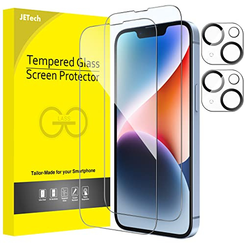 JETech Full Täckning Skärmskydd för iPhone 14 6,1-Tum med Kameralinsskydd, Screen Protector Härdat Glas Film, HD Klar, 2-Pack Varje