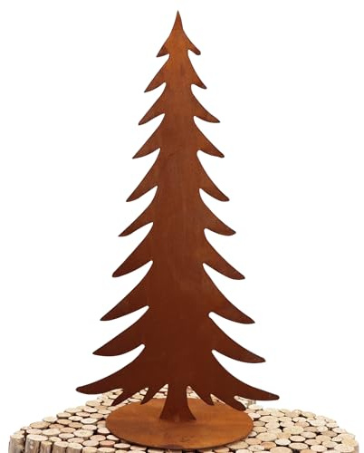 Rostikal Weihnachtsbaum 75 cm – Gartendeko Rost aus Cortenstahl auf Bodenplatte 28 cm – Weihnachtsdeko Garten für Terrasse und Eingangsbereich, wetterfest