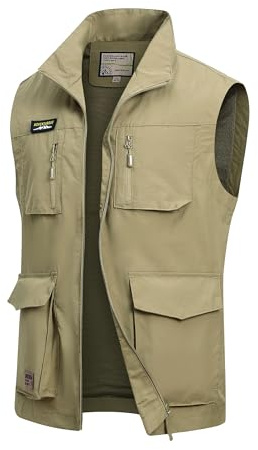 MeiLayM Gilet D'extérieur pour Homme avec Multi-Poches - Léger Respirant à Séchage Rapide pour Pêche, Camping, Randonnée en Plein air et Photographie