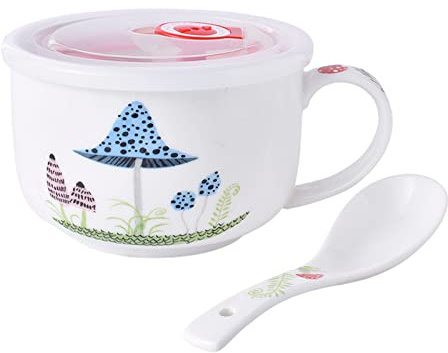 Ciotola for cereali, scodella for zuppa, scodella for il tè, ciotola for zuppa in ceramica da 500 ml Ciotola for la colazione Tazza for la colazione con coperchio e cucchiaio Riscaldabile a microonde