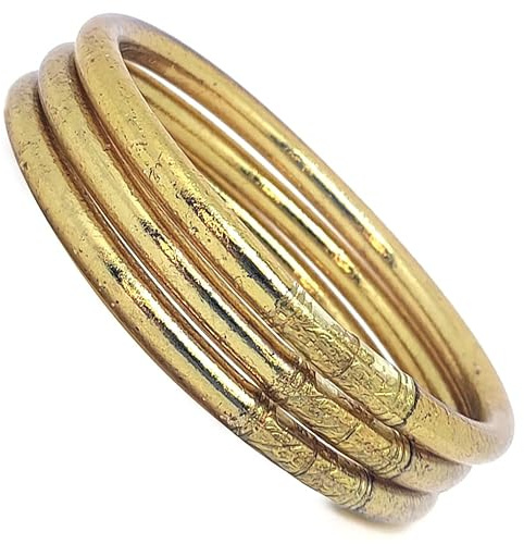 Ikaremin Jonc Bouddhiste Femme Porte Bonheur Feuille d'Or Pack 3 | Bracelet Or | Bracelet tibetain Doré | Joyeux anniversaire | Cadeau Maman | Cadeau grand mere | la prof | Cadeau anniversaire