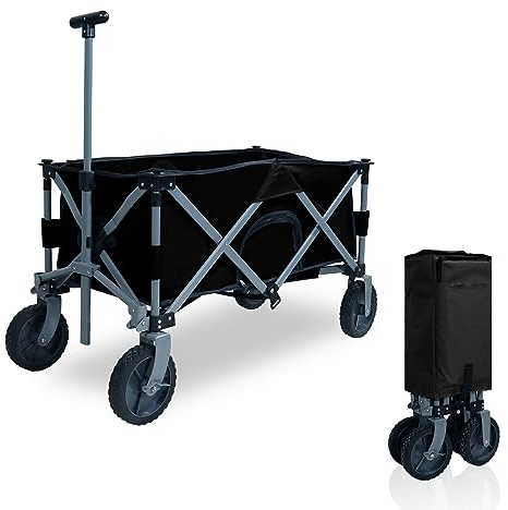 CCLIFE Chariot de Transport Pliable, Chariot à la Plage, Capacité 80 kg, Roues Universelles, Sac Latéral. Idéal pour Sport, Shopping, Camping