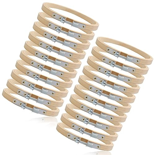 Set 20 Pezzi Telaio da Ricamo in Bambù - 15 cm Cerchio Rotondo in Legno per Punto Croce - Regolabile per Cucito, Fai da Te, Arte e Artigianato