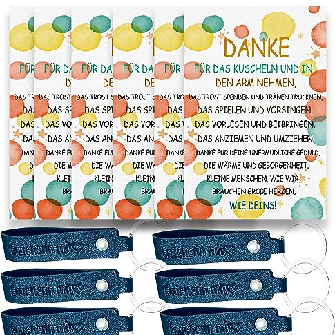 MKISHINE 6PCS Postkarte LEHRERIN Danke Geschenk,Abschiedsgeschenk Lehrerin,6PCS Schlüsselanhänger Geschenk Kindergärtnerin Erzieherin Danke+Dankeskarte Dankeschön Geschenk Lehrerin