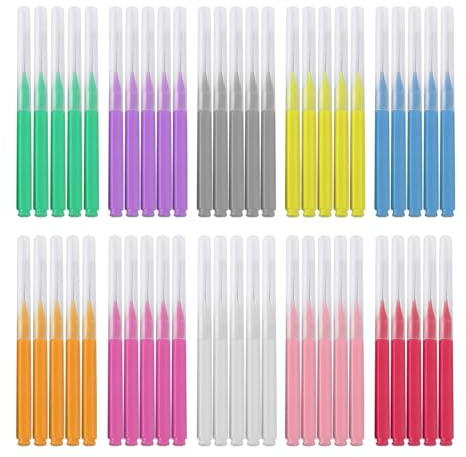 Lot de 50 brossettes interdentaires, 6 tailles de mini pointes de fil dentaire, brosse à dents tipi, brosse à dents pour appareils dentaires