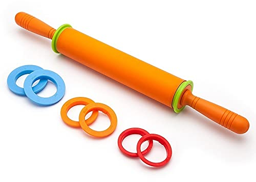 OUSIKA Mattarelli Mattarello in silicone antiaderente Rullo for pasta con anelli di spessore regolabile con anelli regolabili Mattarello
