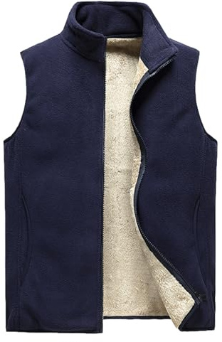 Jamron Uomo Taglie Forti Inverno Caldo Gilet in Pile senza Maniche con Collo Alto Giubbotto Termico con Cerniera e Tasche Blu Marino 3XL