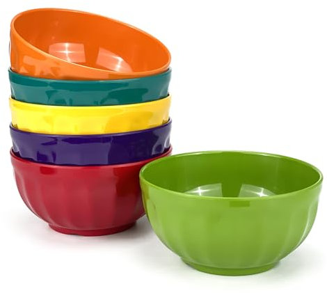 Yalin Set di 6 ciotole in melamina, 15,2 cm, 100% melamina, per cereali, zuppe, insalate, 793,8 g, in 6 colori assortiti, infrangibili e lavabili in lavastoviglie, senza BPA
