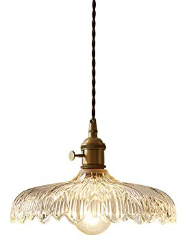 YIHANSS LED Pendant Ceiling Light, 10 Width Clear Glass Barn Shaped Pendant Lighting Nordic Suspension Light Hanging Light Chandelier with Scalloped Edge for Dining Room Bedroom Kitchen Bar