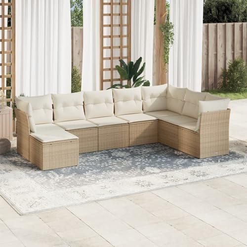 Faroom Gartenlounge Outdoor mit Stauraum Ecklounge Klein Garten Lounge Sofa Outdoor Sitzecke Balkon Loungemöbel Gartensofa Ecksofa Balkonmöbel Rattansofa Couch beige and Cream 8-tlg-Type-456