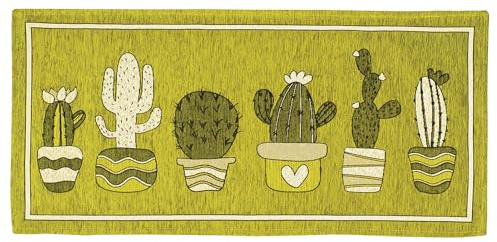 Floori Tappeto Cucina Cactus Ciniglia con Antiscivolo Moderno Passatoia Cucina Ingresso Piante Grasse Colori Moderni Arredo Salotto Camera Made in Italy (Verde Mela, 57x240 cm)