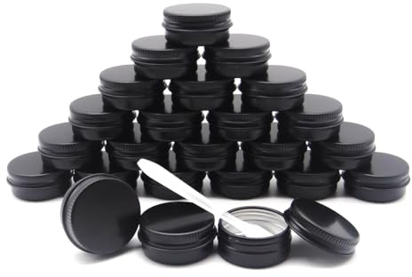 Wopanxye 10ml Aluminum Tin Jar, 1/3 oz Makeup Containers, 10g Aluminum Screw up Lid Small Round Container Bottle for Cosmetics, Lip Balm, Cream, Toner, Eyeshadow, Candle Tea Beads, 24 Pack Black Tins