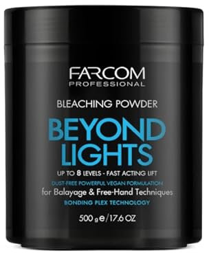 Farcom professional Poudre décolorante Blue 500 g | Poudre décolorante | Éclaircit les cheveux jusqu'à 8 tons | Pour balayage et techniques mains libres | Sans poussière et sans végétalien | Bleu