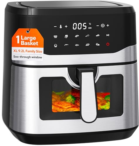 Nyxi 9.2L, XXL Air Fryer Family Size with Viewing Window, Single Basket, 9 Presets, Digital Display, Adjustable Temperature & Timer, Non-Stick Tray, Overheat Protection (Model 3874)