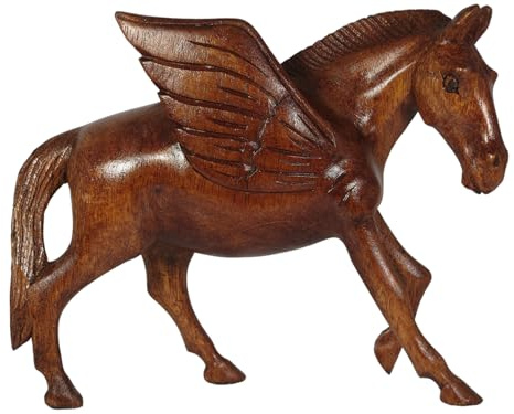 Brave Wings Hand Carved Wooden Horse ~ Pegasus Horse 21cm Long ~ Ornament Sculpture Figurine Statue Unique Table Decoration Home Decor ~ 5061