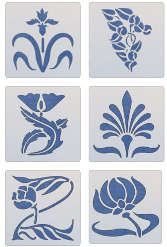6 Piece Art Nouveau Stencil Set - 2.5 Reusable Mylar Templates for Crafting, DIY Decor, Tattoo Stencils, Painting, Elegant Floral and Curved Designs - The Artful Stencil