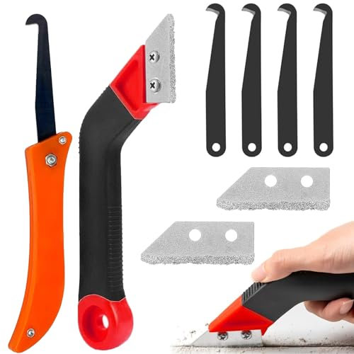 Fugenkratzer Fliesen Set,8 Stück Fugenentferner,Fugenreiniger Fliesen,Fliesenfugen Entfernen,Abgewinkelter Fugenreiniger mit 6 Ersatzklingen für die Fliesenreinigun,Reinigung Bodenfliesen