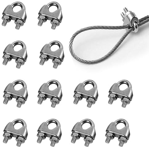 12 abrazaderas de cable de alambre de 5 mm, cable de acero inoxidable, U perno de cuerda de acero, clip de cuerda de alambre, abrazadera de cuerda de hierro, pinzas de cuerda, pinzas de cable de