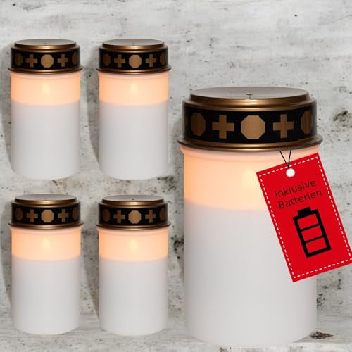 Novaliv Luz LED para tumba con batería, 5 unidades, color blanco, para tumba, para exteriores, con batería, vela conmemorativa, luz eterna, luz LED para tumbas