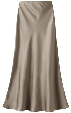 Onsoyours Femme Jupe en Satin Élégant Taille Haute Élastique Midi Jupes en Soie avec Fermeture Éclair Couleur Unie A Kaki XL