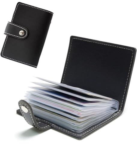 JEYORZY Porta Carte di Credito Pelle, Portafoglio Carte in Vera Pelle con 26 Custodie Protettive Trasparente per Carte, per Documenti D'identità, Carte di Credito, Patente di Guida (Nero)