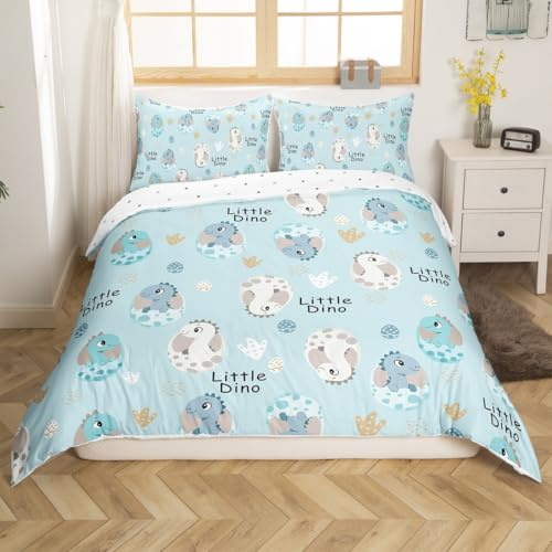 Erosebridal Little Dino Duvet Cover Full Size, Kids Cute Dinosaur Soft Bedding Sets No Comforter for Kids Boys Girls, Kawaii Dinosaur Grass Bed Cover for Bedroom, Cartoon Fantasy Animal Bedroom Set