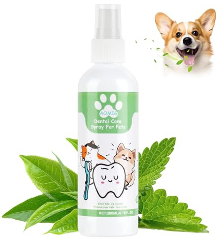 Aomig Spray per la cura dentale, 200 ml spray dentale per cani, previene l'alito, la placca e il tartaro denti, alito fresco per cani e gatti, cura orale per animali domestici
